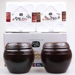 옹기항아리 2종구성 선물세트(찹쌀고추장 1kg + 전통된장 1kg)