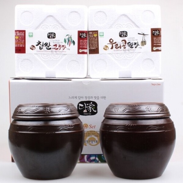 곰곰장터,옹기항아리 2종구성 선물세트(찹쌀고추장 1kg + 전통된장 1kg)